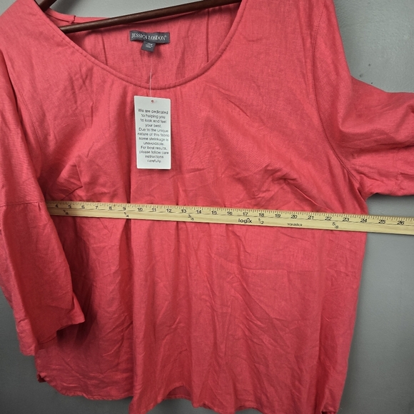 JESSICA LONDON Linen Blend Flowy Blouse 3/4 Sleeve Pink Womens Plus Size 24W‎ - Picture 10 of 11
